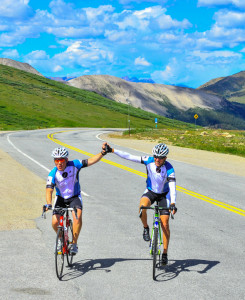 Simon, pictured at left, cresting the top of Independence Pass.
